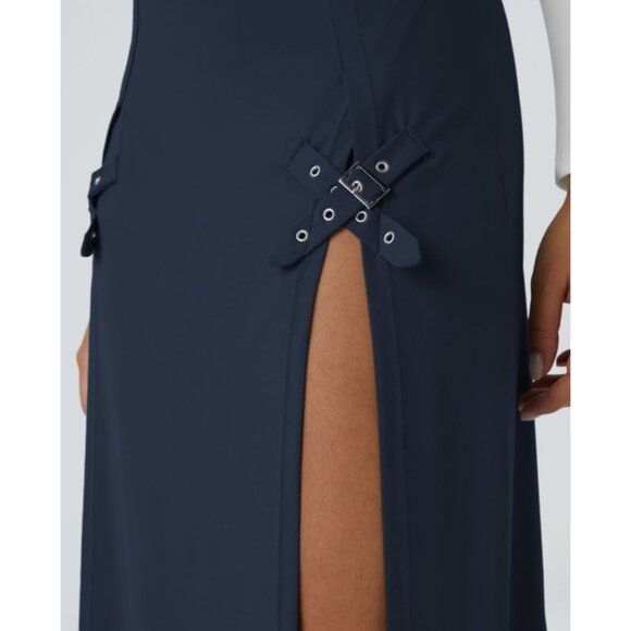 Halara High Waisted Decorative Buckle Split 2-in-1 Maxi Casual Skirt Sz Large Na - Picture 5 of 9